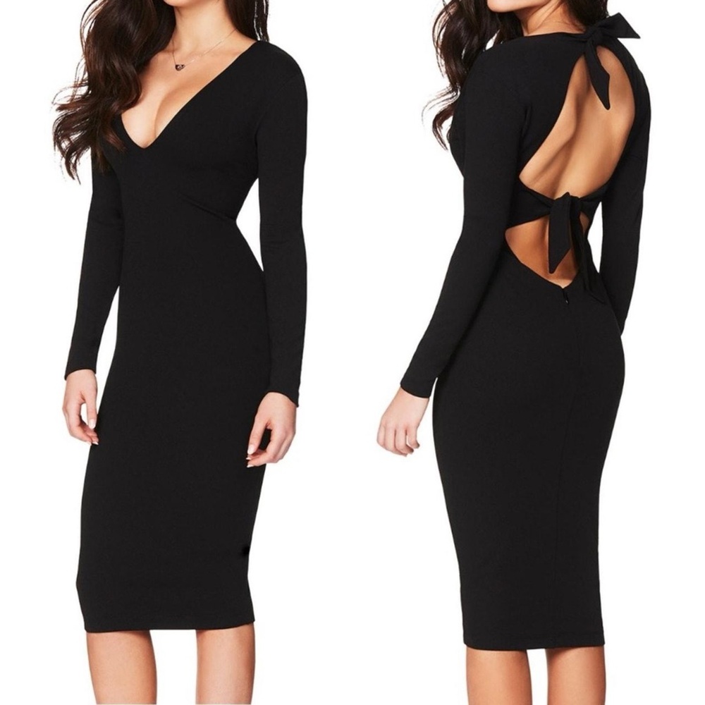 NWT Nookie Australia Black Midi Dress Long Sleeves Cut Out Size XS Cleo NON1703
